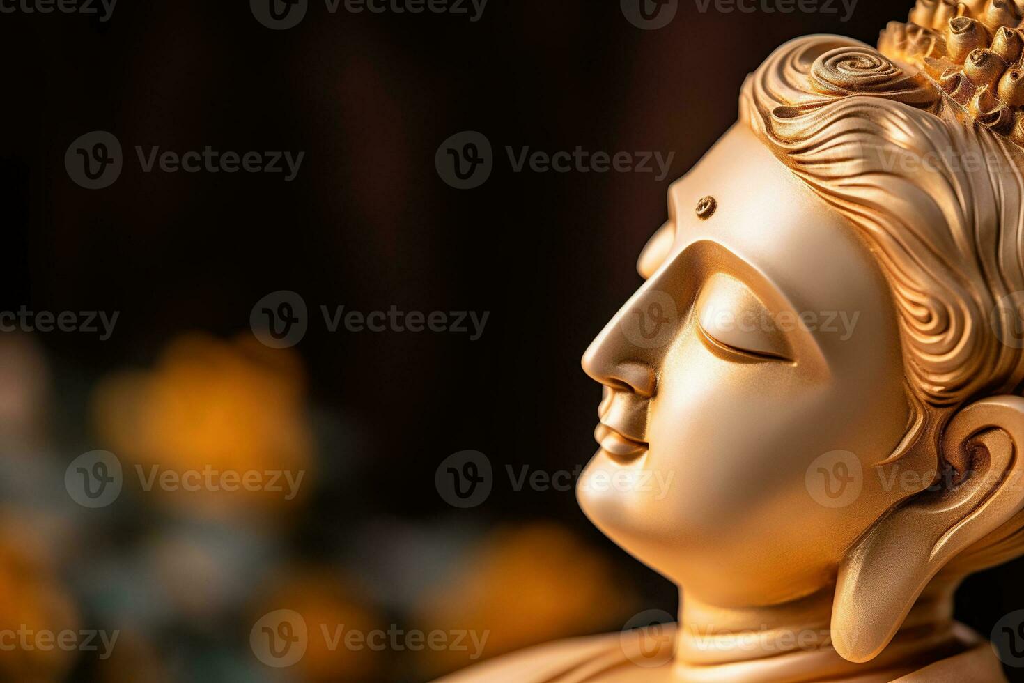 AI generated closeup of Buddha statue in buddhist temple photo