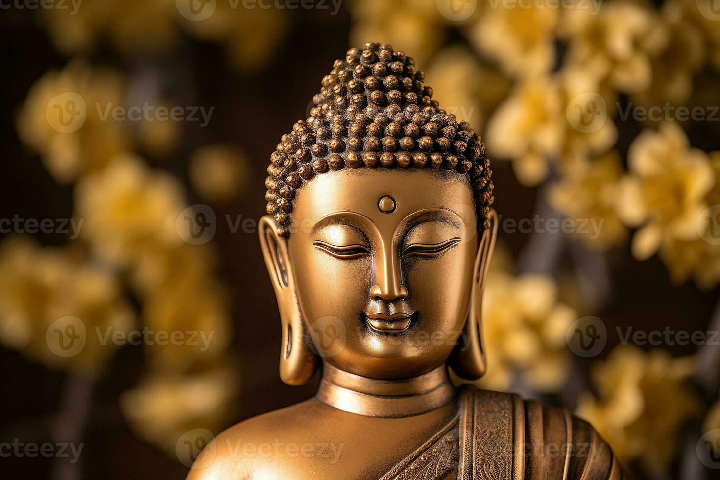 AI generated closeup of Buddha statue in buddhist temple photo