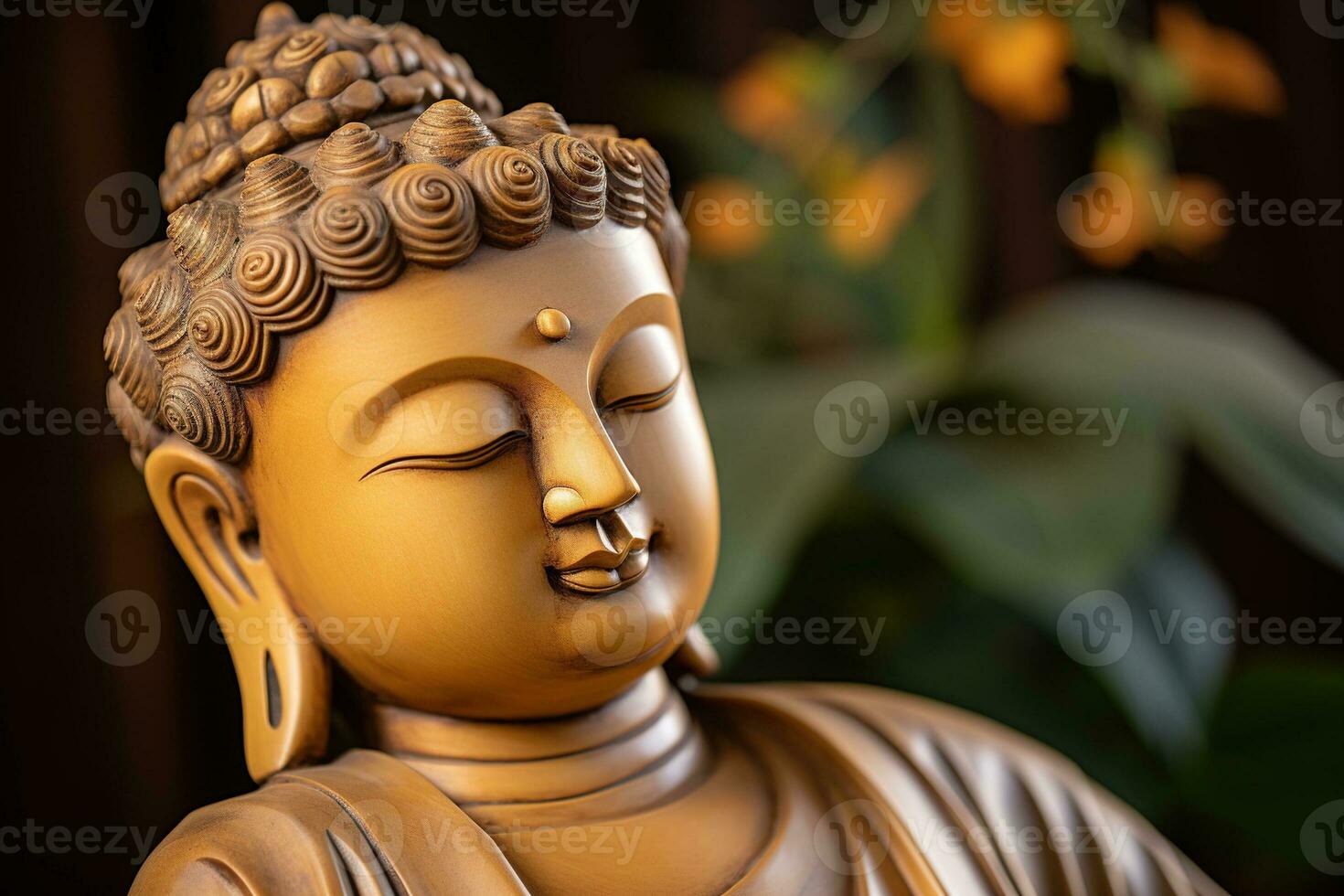 AI generated closeup of Buddha statue in buddhist temple photo