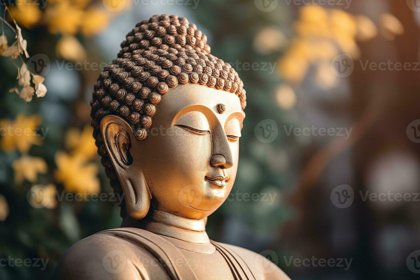 AI generated closeup of Buddha statue in buddhist temple photo