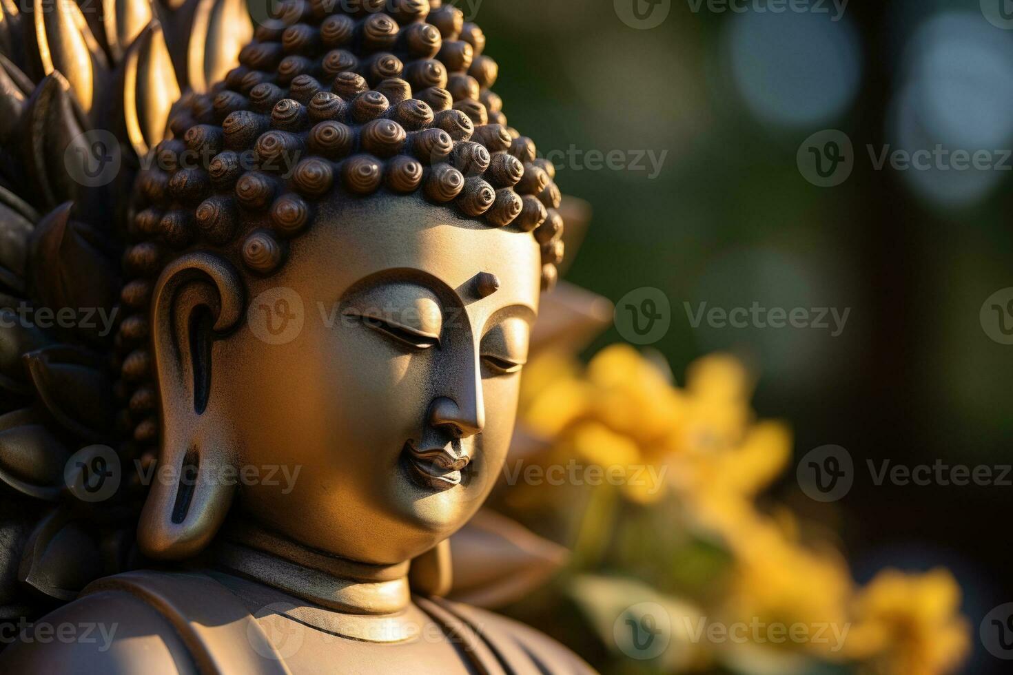 AI generated closeup of Buddha statue in buddhist temple photo