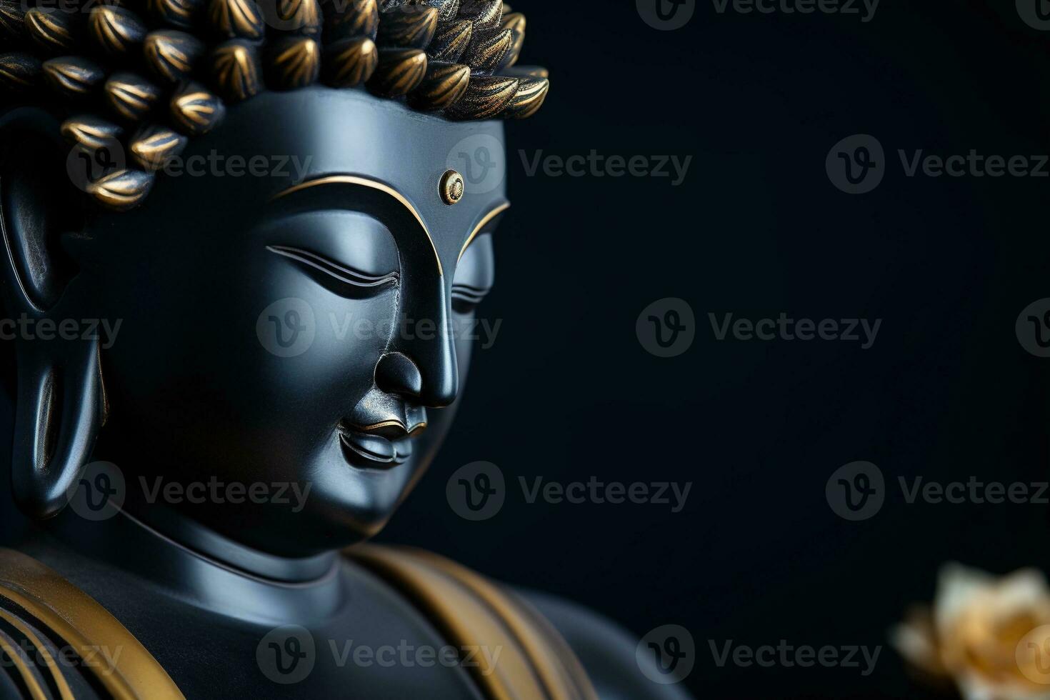 AI generated closeup of Buddha statue in buddhist temple photo