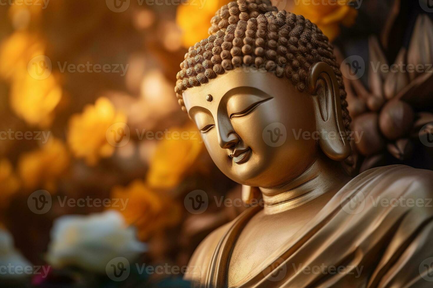 AI generated closeup of Buddha statue in buddhist temple photo