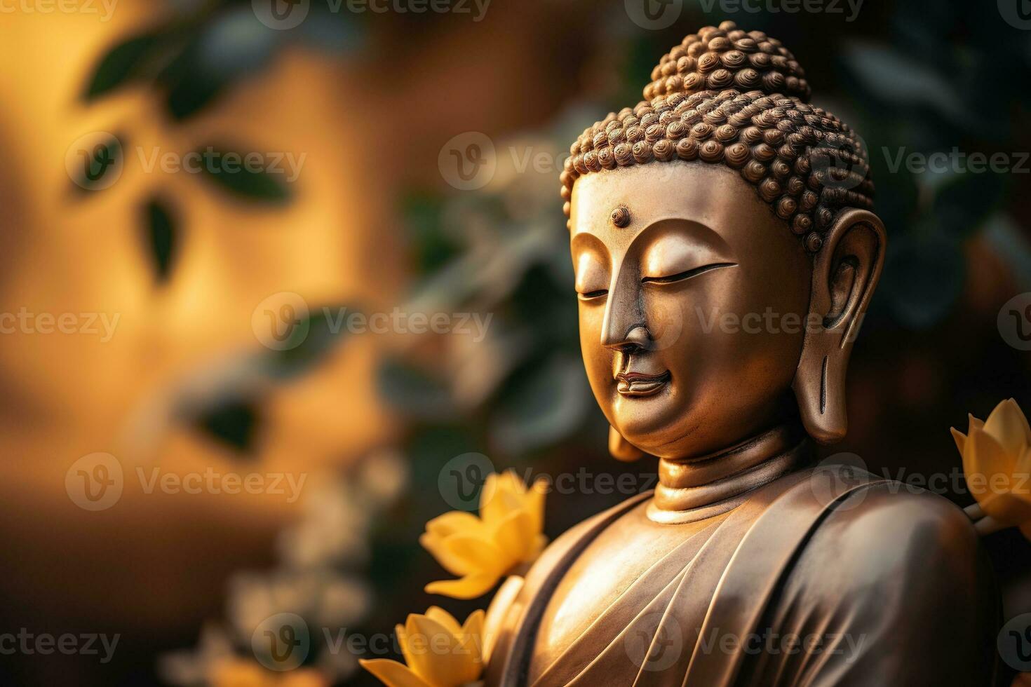 AI generated closeup of Buddha statue in buddhist temple photo