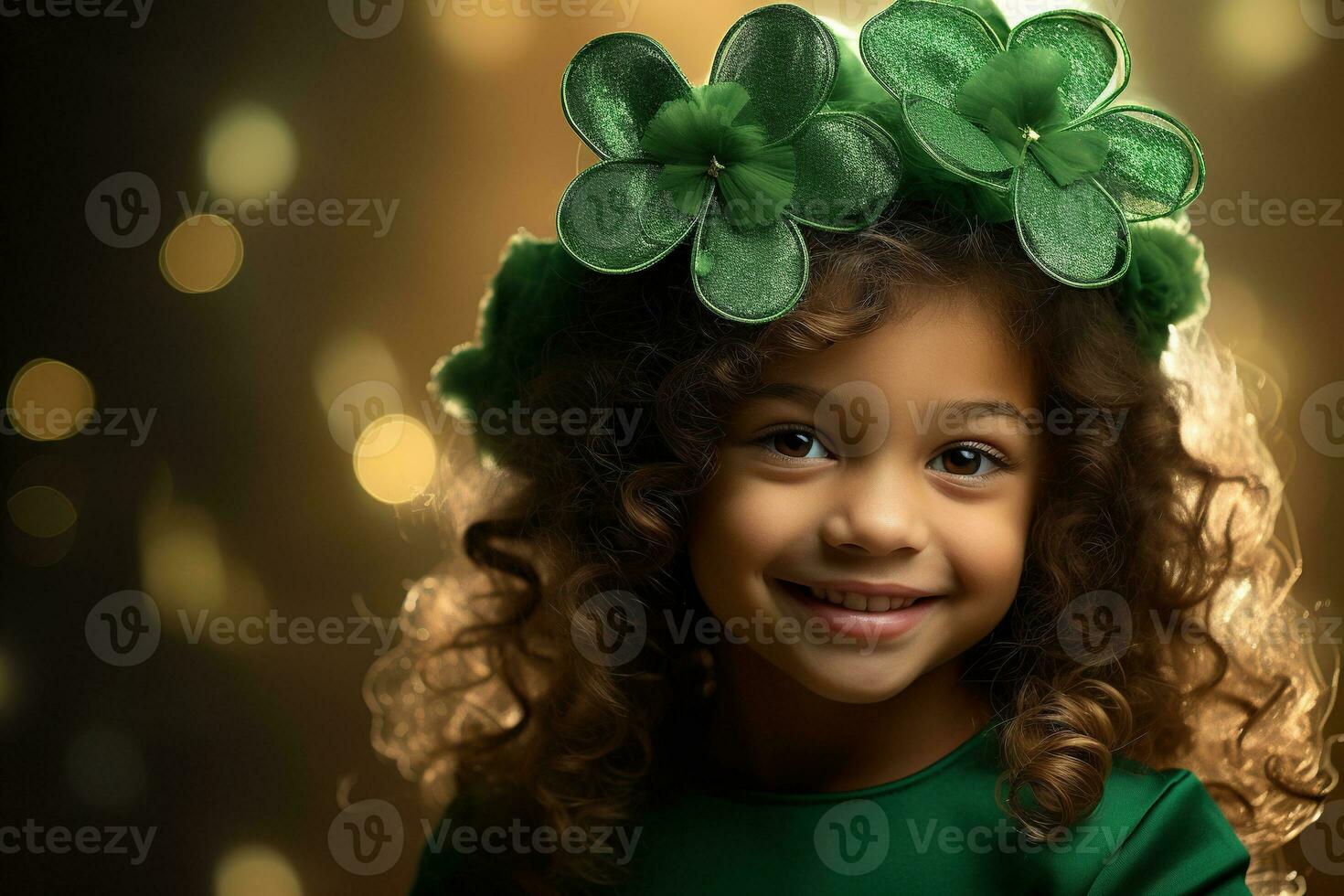 AI generated Portrait of a beautiful little girl in a green hat.St. Patrick's Day Concept photo