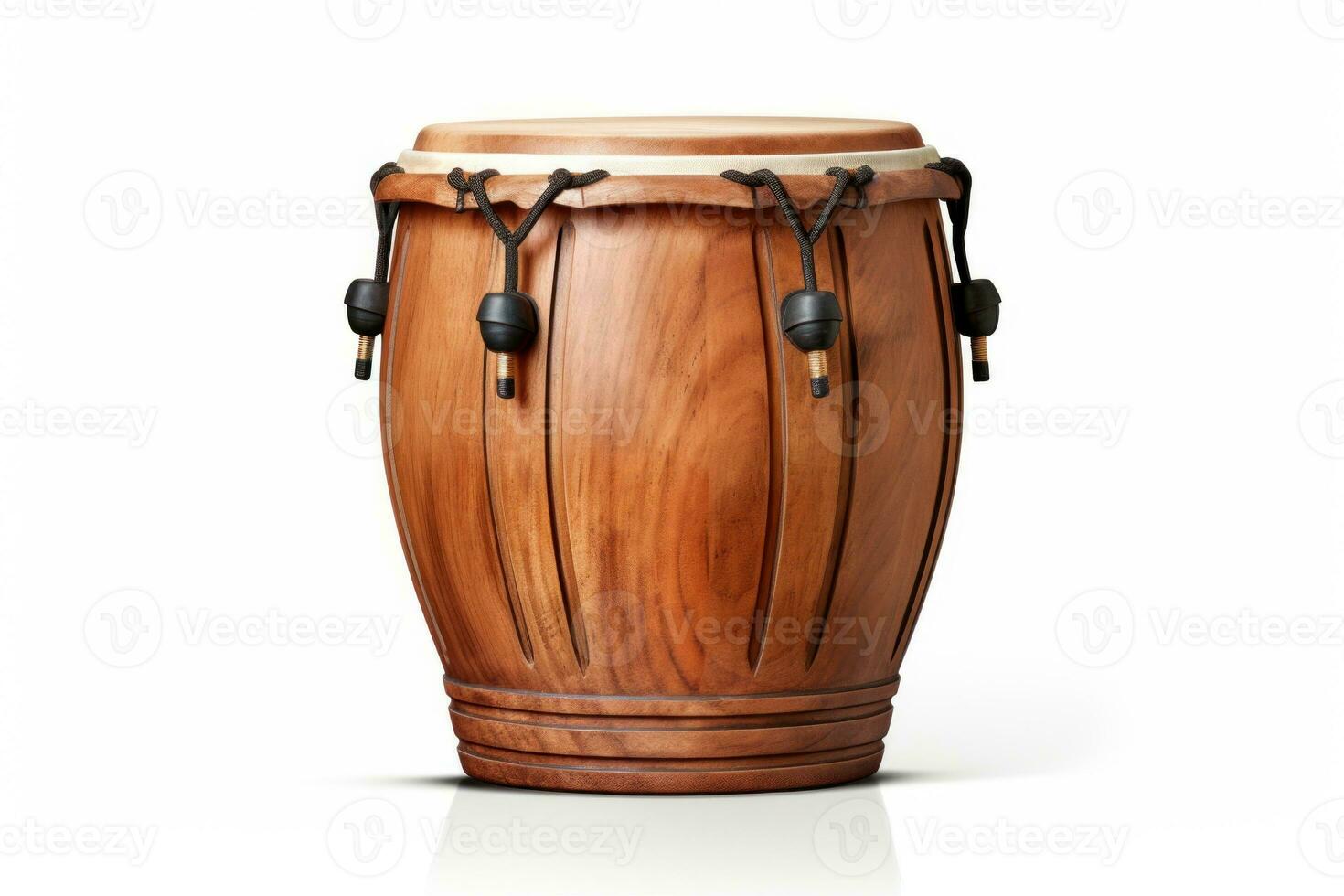 AI Generated Bongo drum isolated on a white background. Traditional percussion musical instrument of AfroCuban and Latin American culture. Perfect for musical themes, rhythm concepts, and cultural designs photo