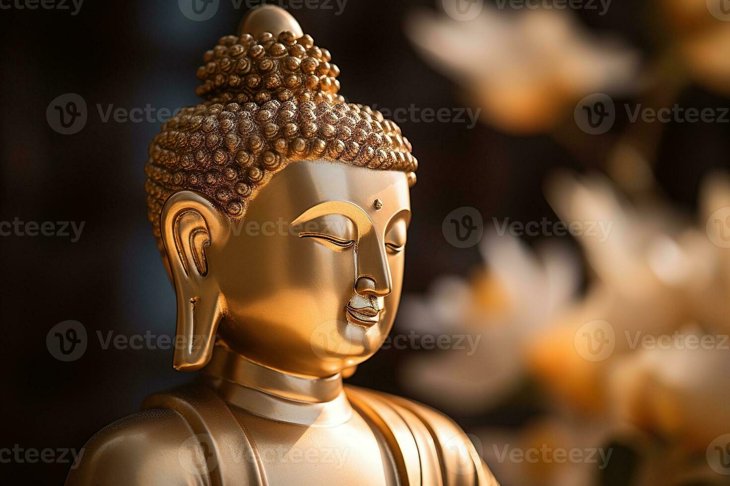 AI generated closeup of Buddha statue in buddhist temple photo