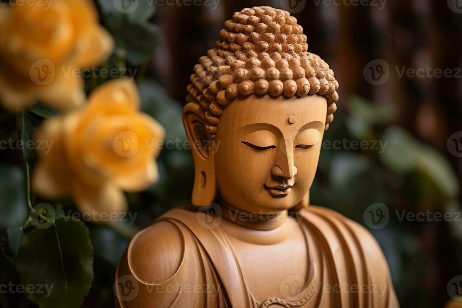 AI generated closeup of Buddha statue in buddhist temple photo