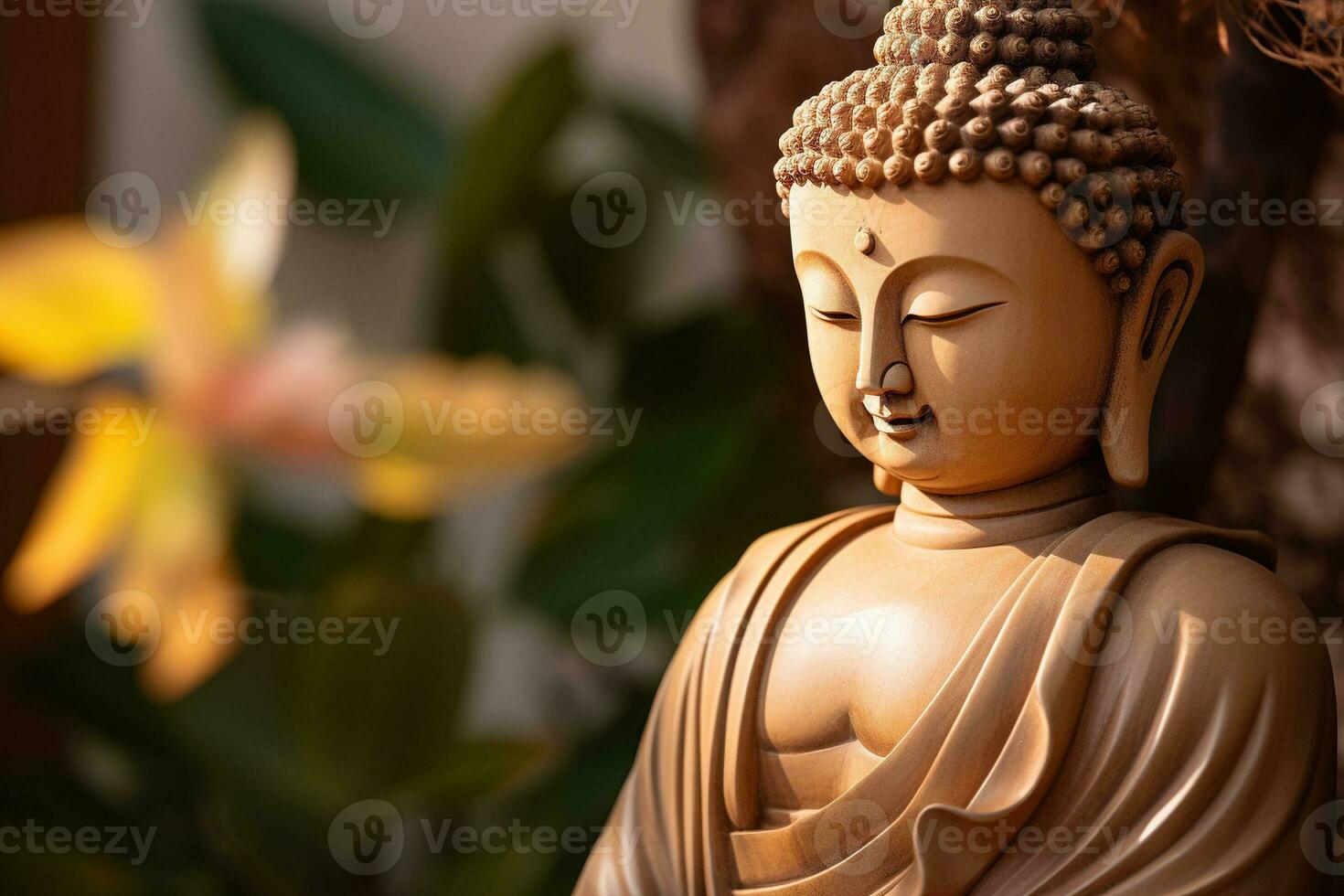 AI generated closeup of Buddha statue in buddhist temple photo
