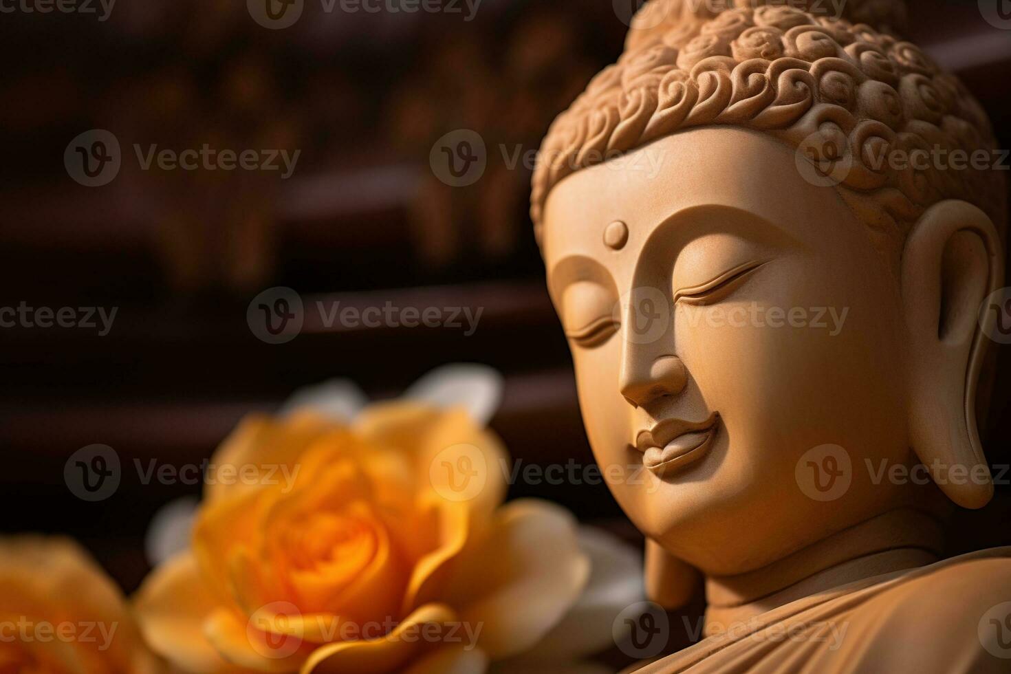 AI generated closeup of Buddha statue in buddhist temple photo