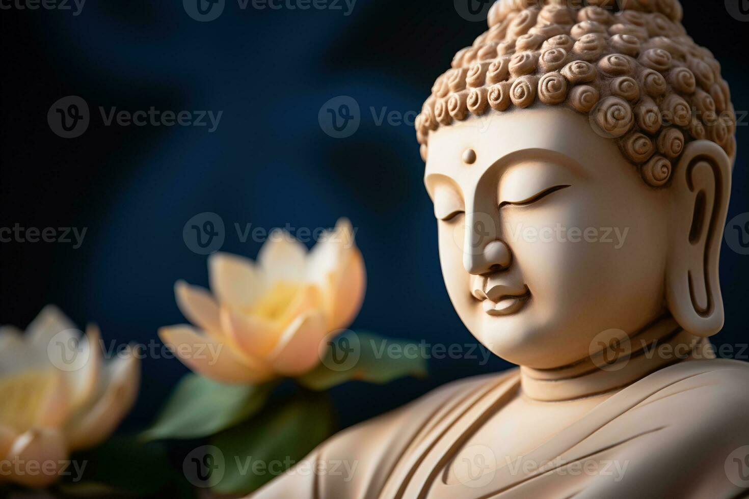 AI generated closeup of Buddha statue in buddhist temple photo
