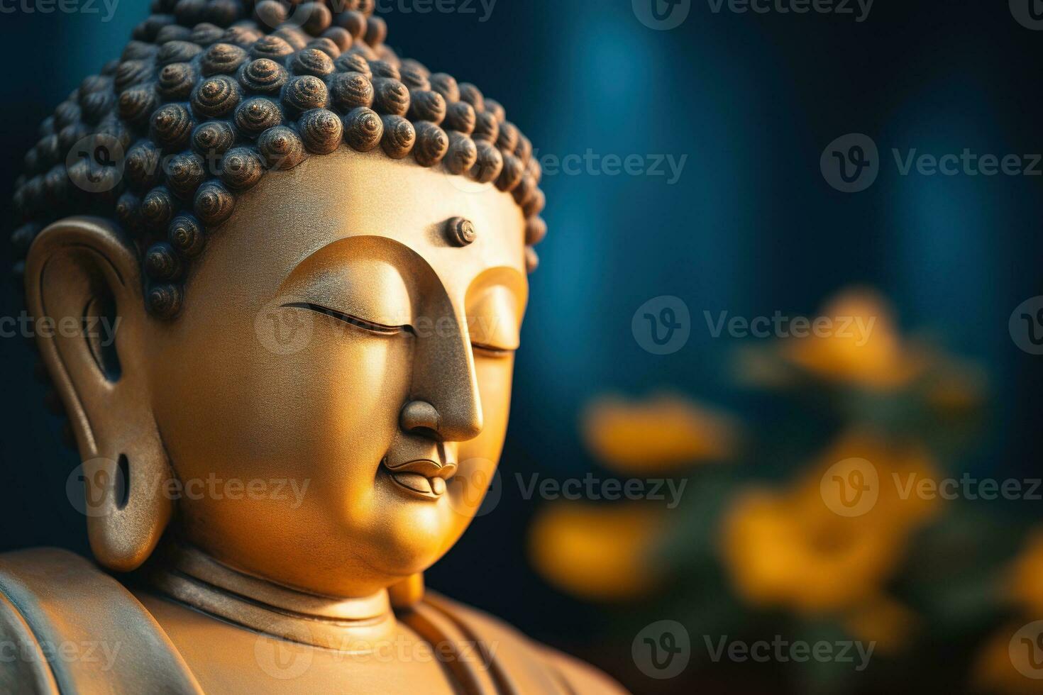 AI generated closeup of Buddha statue in buddhist temple photo