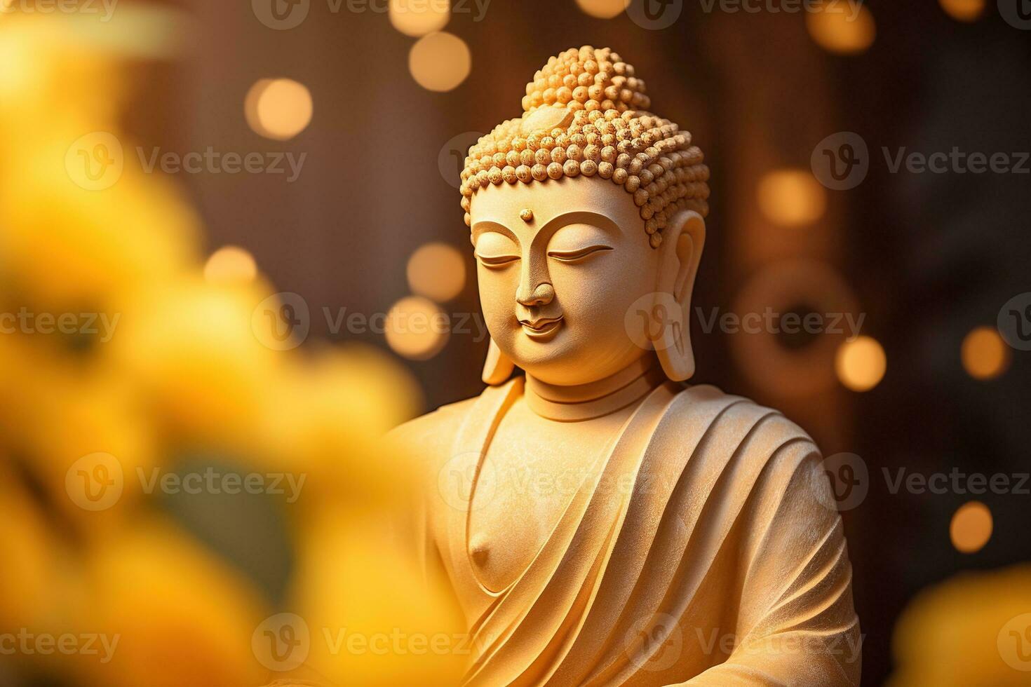 AI generated closeup of Buddha statue in buddhist temple photo
