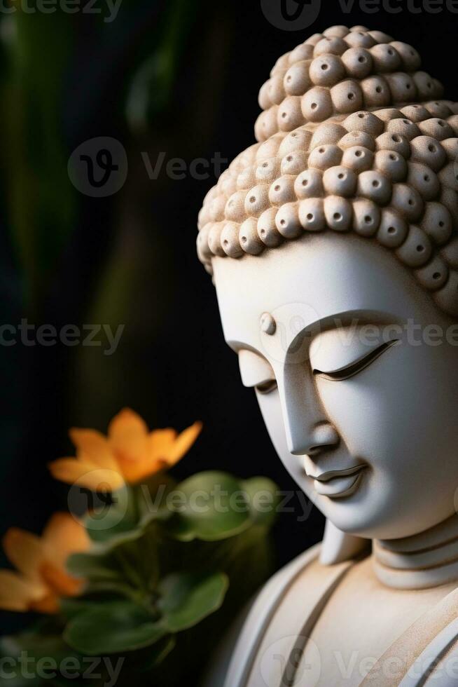 AI generated closeup of Buddha statue in buddhist temple photo