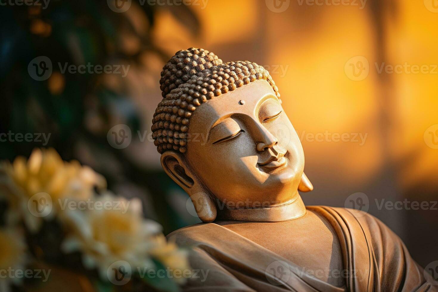 AI generated closeup of Buddha statue in buddhist temple photo
