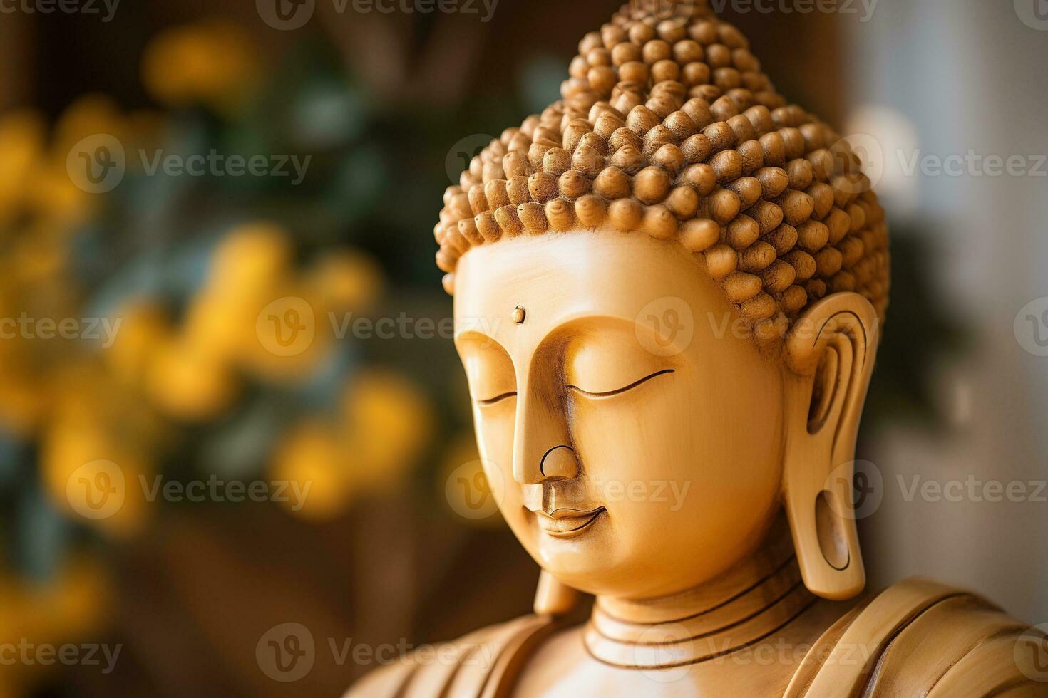 AI generated closeup of Buddha statue in buddhist temple photo