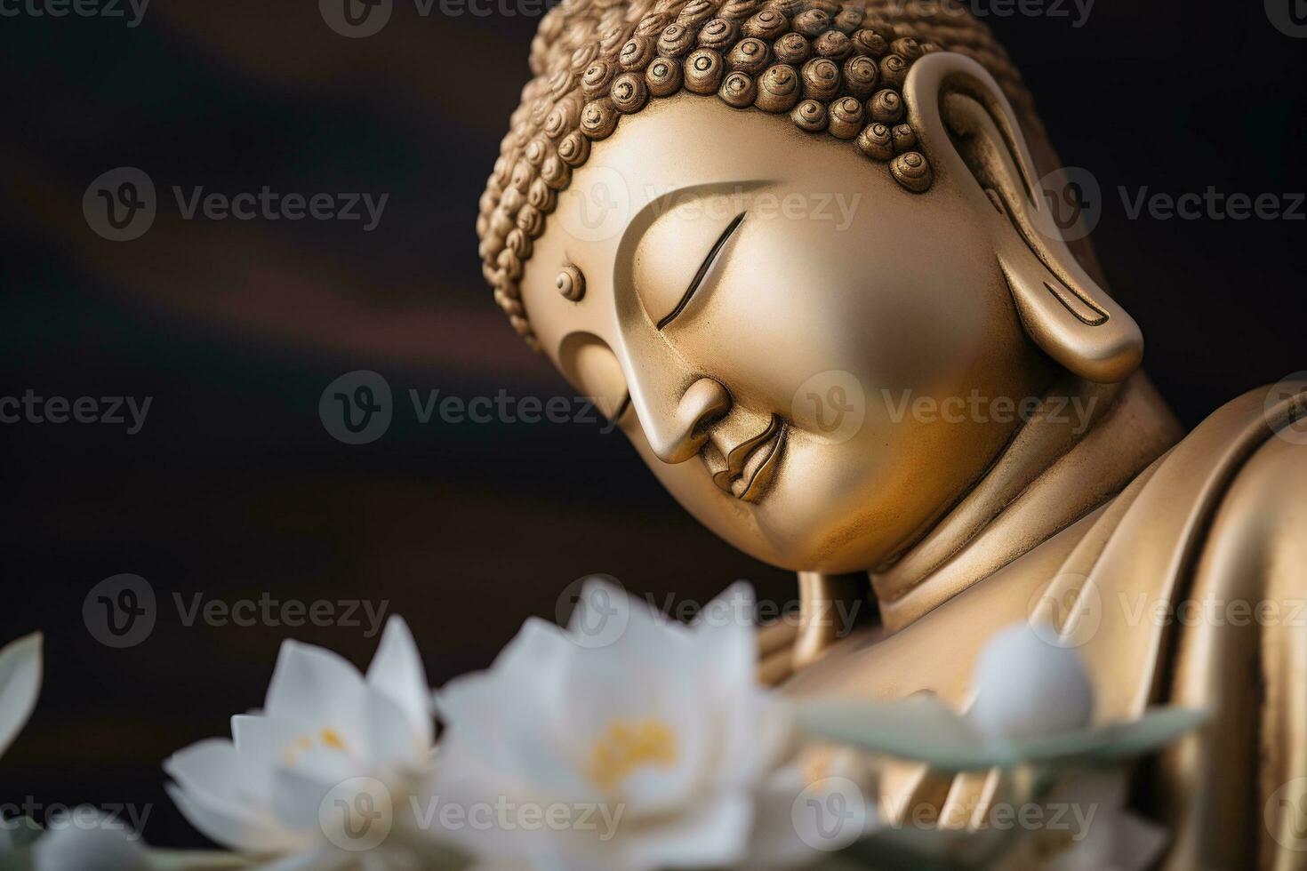 AI generated closeup of Buddha statue in buddhist temple photo