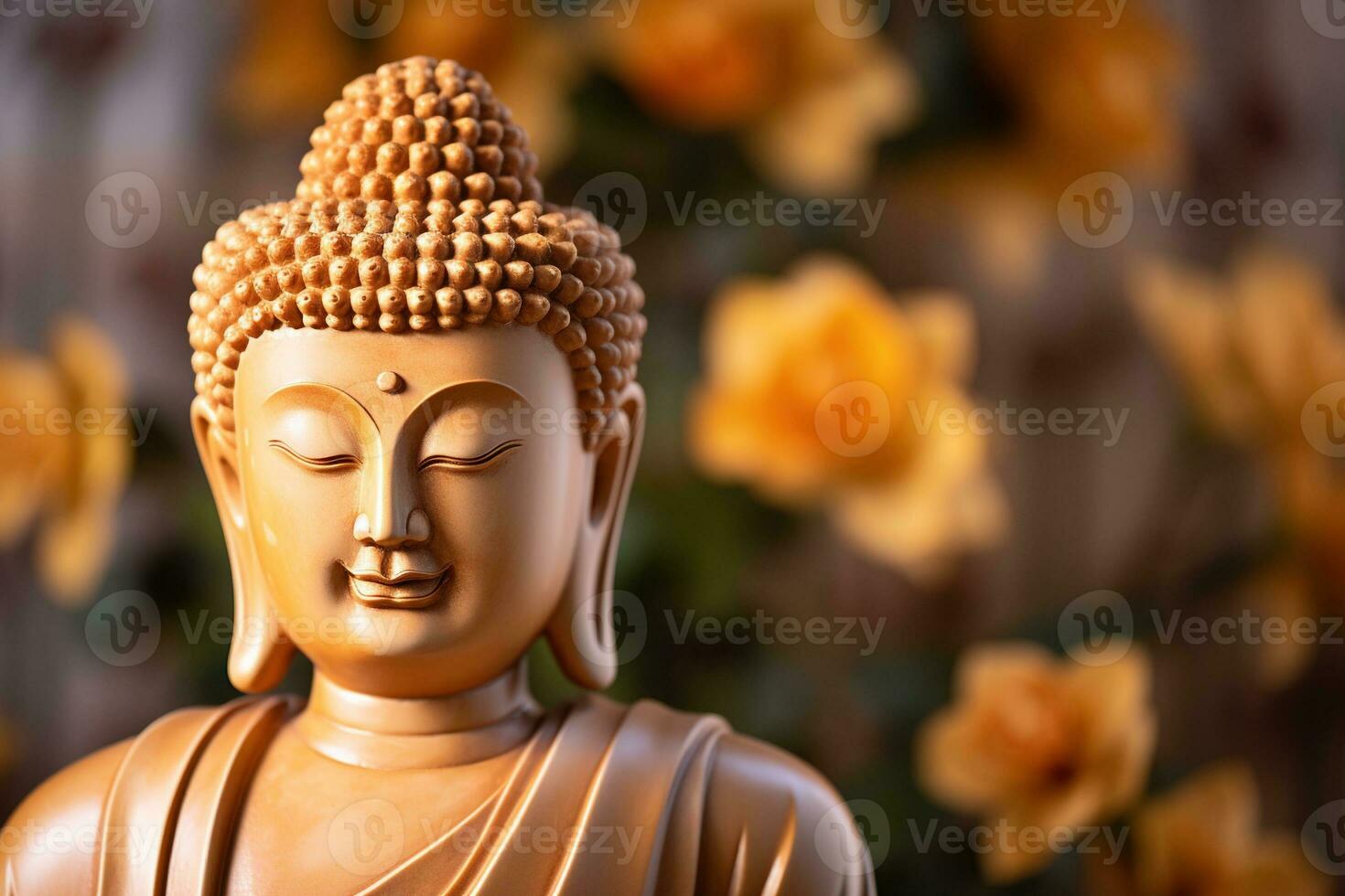 AI generated closeup of Buddha statue in buddhist temple photo