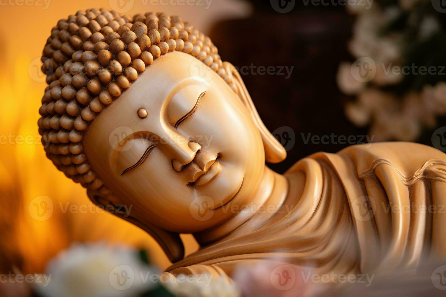 AI generated closeup of Buddha statue in buddhist temple photo