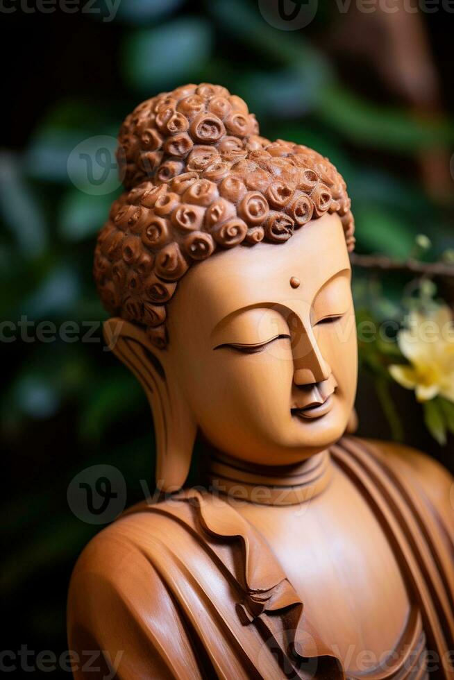 AI generated closeup of Buddha statue in buddhist temple photo