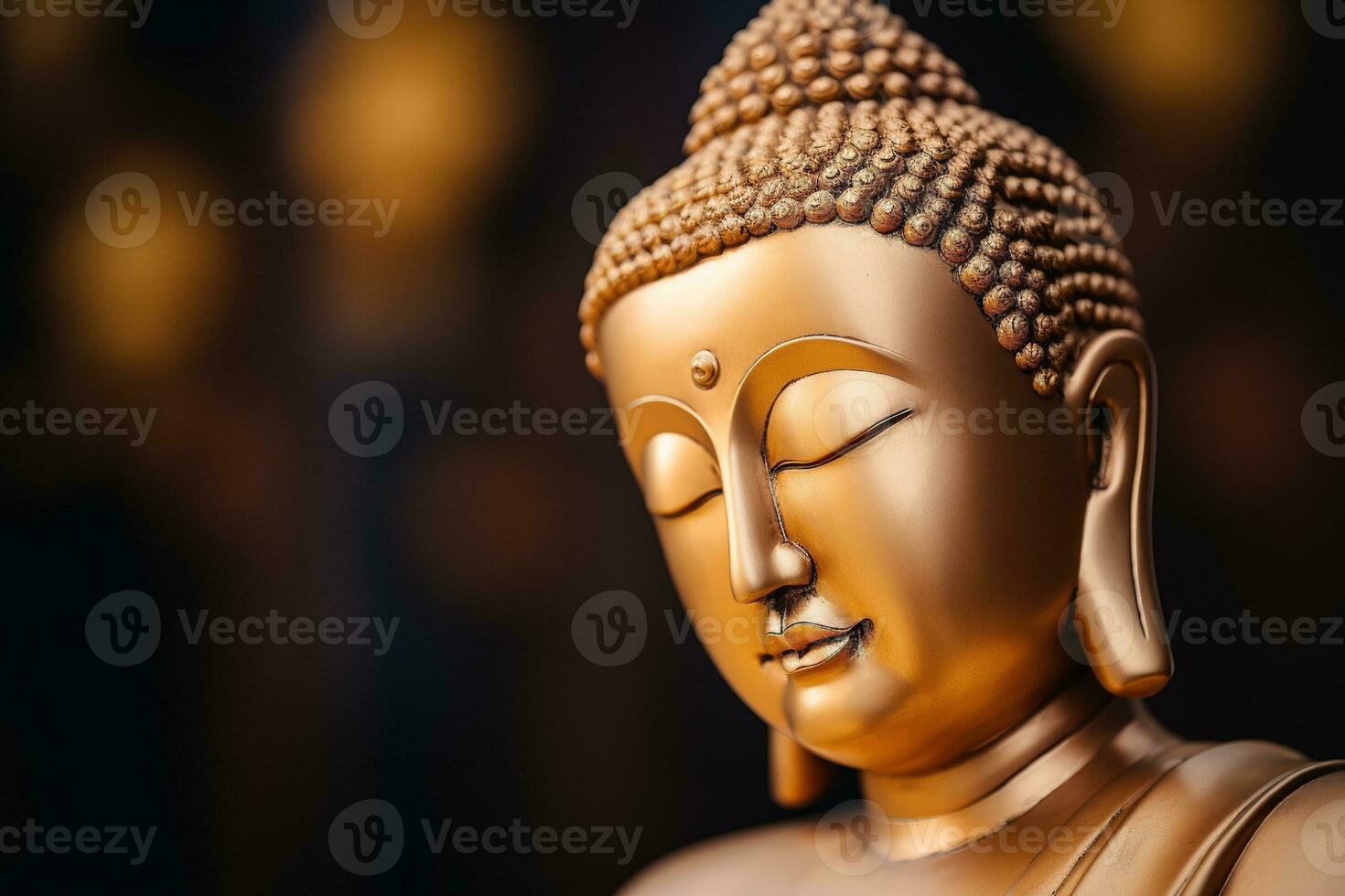 AI generated closeup of Buddha statue in buddhist temple photo
