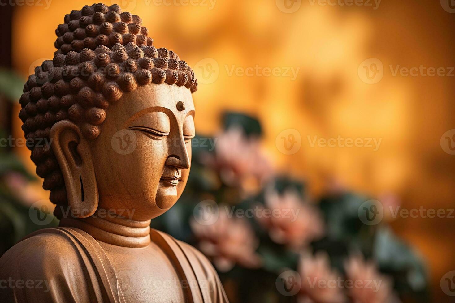 AI generated closeup of Buddha statue in buddhist temple photo