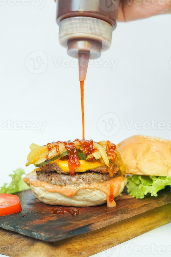 aislado hamburguesa con blanco antecedentes foto