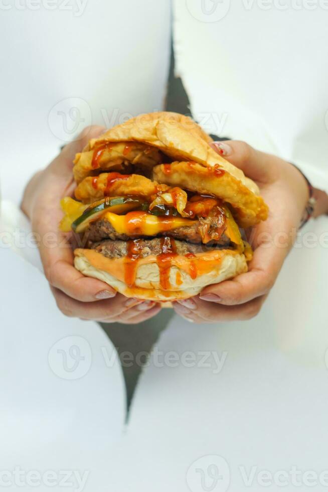 isolated hamburger with white background photo