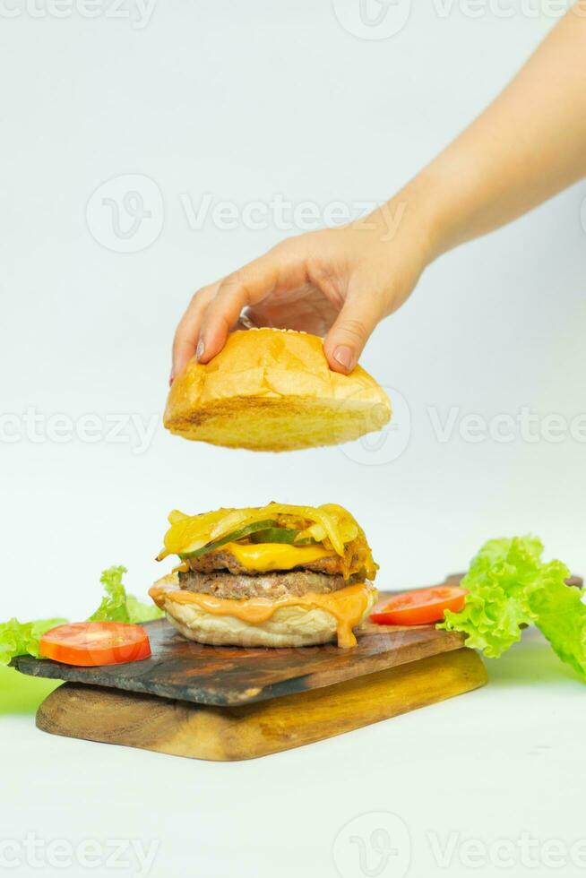 aislado hamburguesa con blanco antecedentes foto