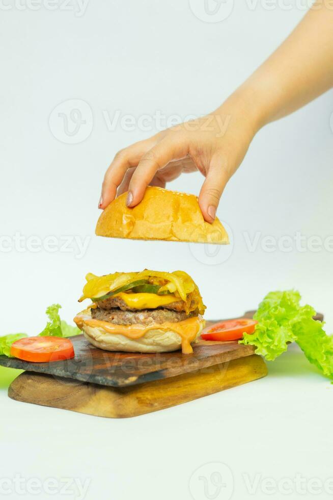 isolated hamburger with white background photo