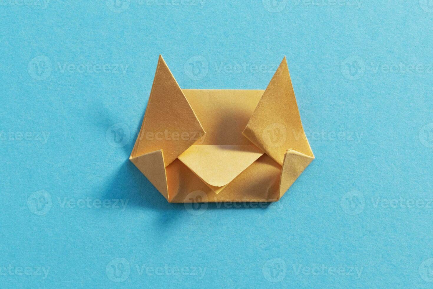 Step by step photo instruction how to make origami paper kitty. Simple diy kids children's concept.