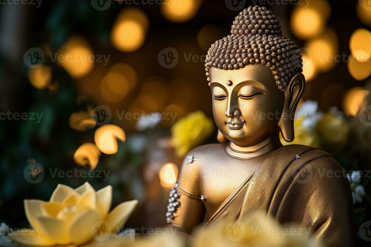 AI generated closeup of Buddha statue in buddhist temple photo