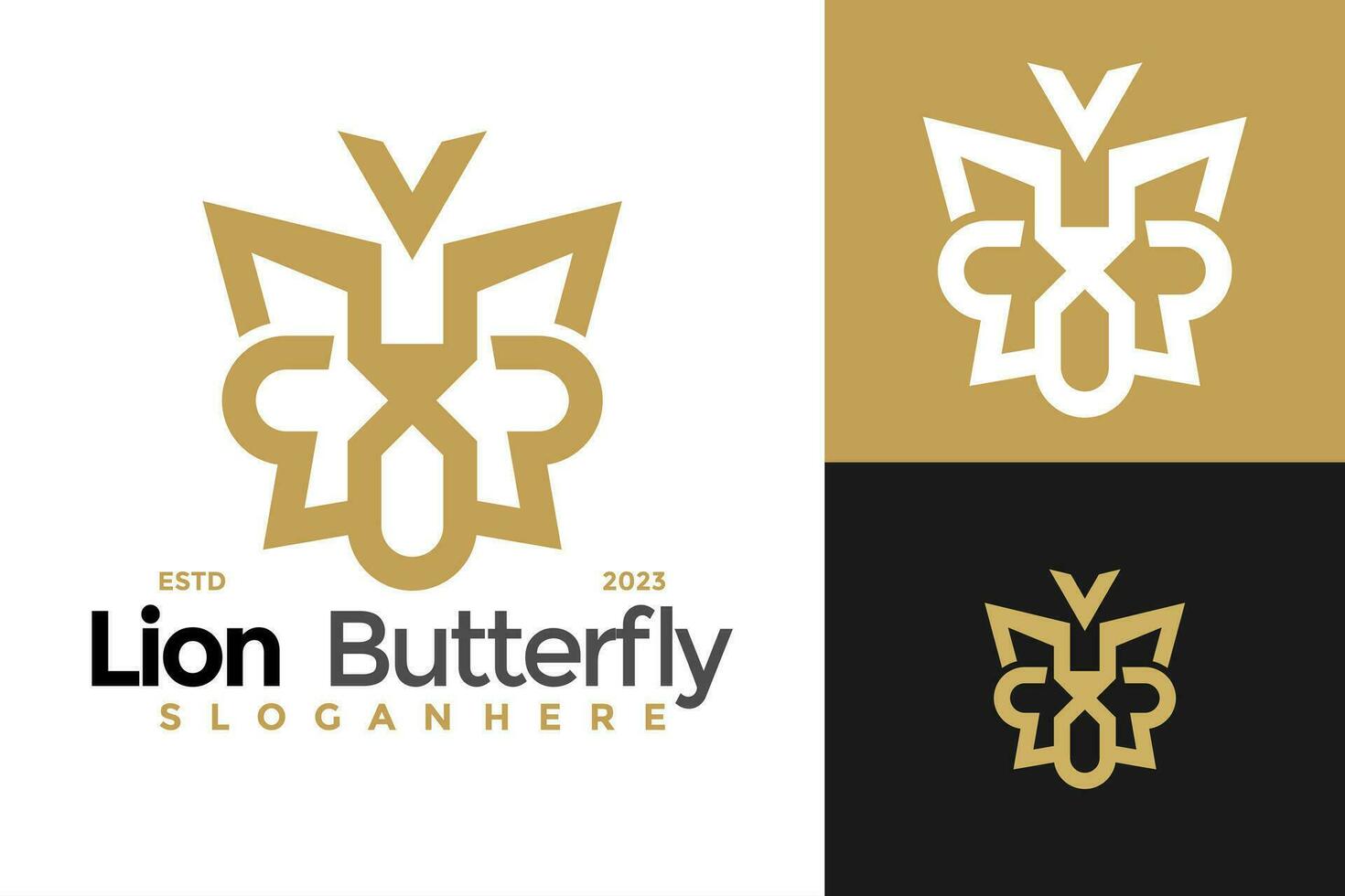 Lion Butterfly Logo design vector symbol icon illustration