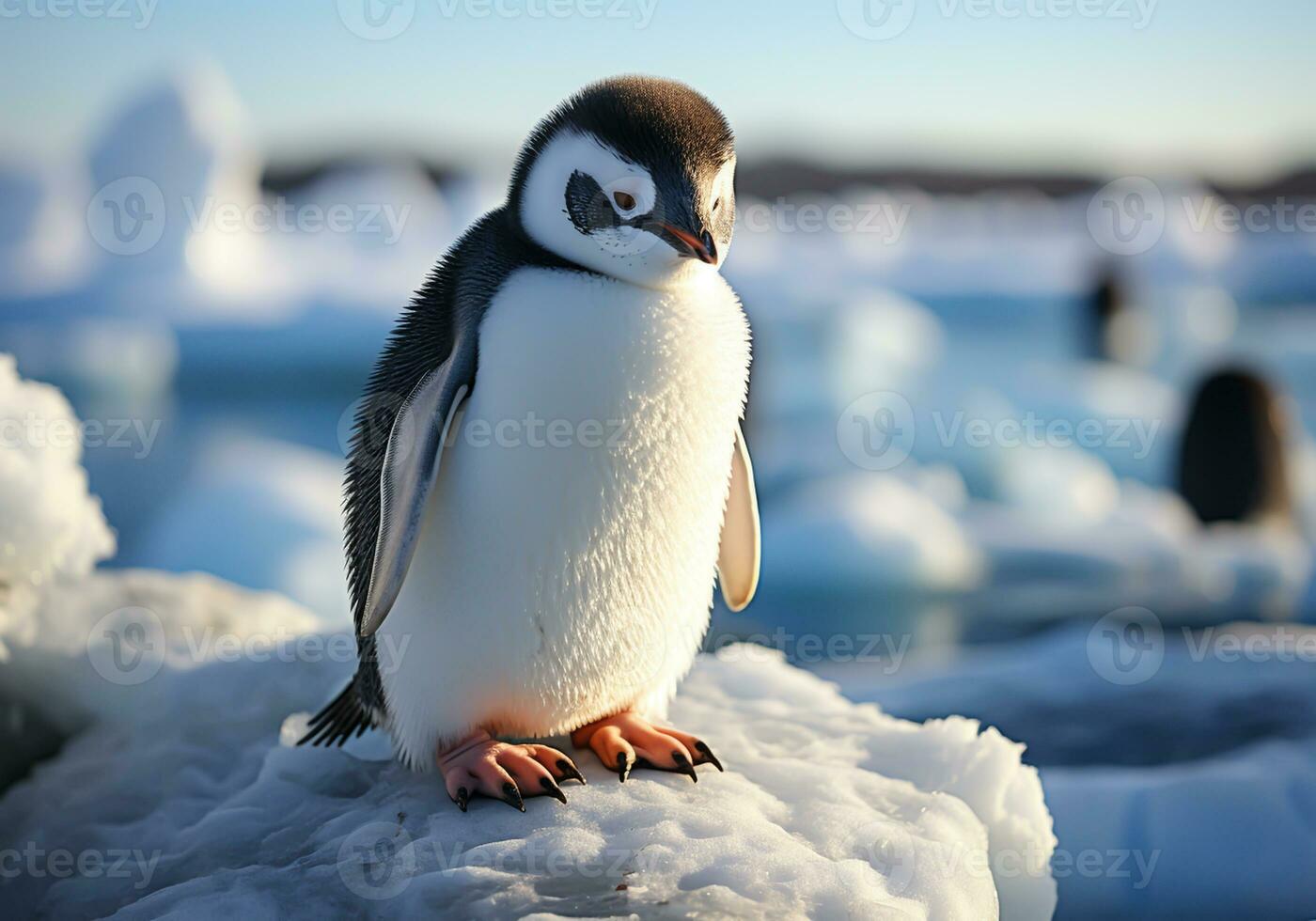 AI generated Penguins on an ice floe, icebergs, in polar regions landscape photo