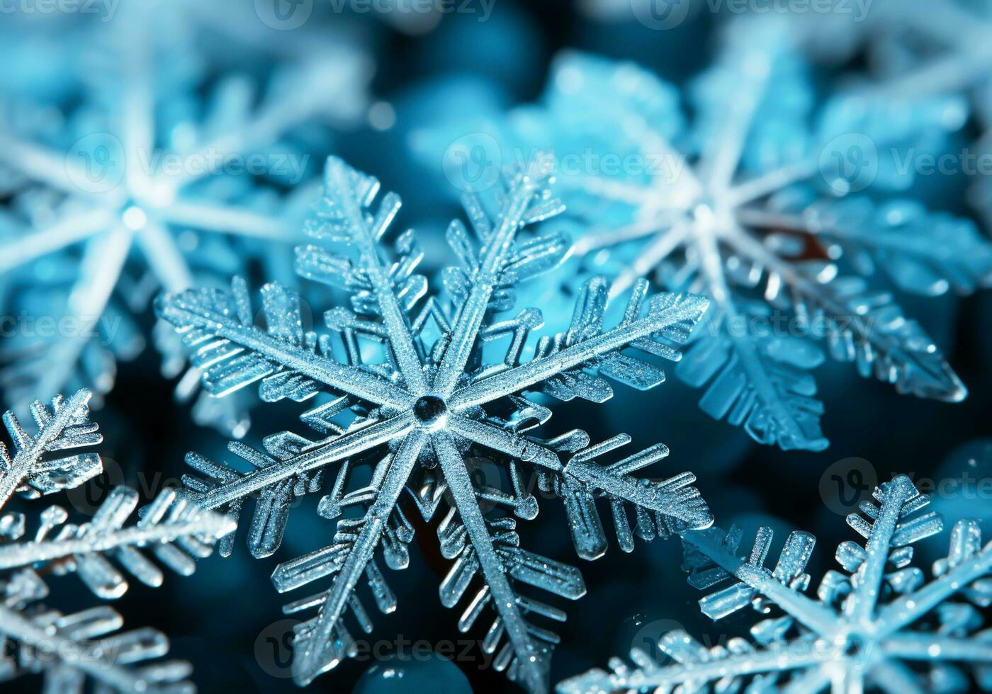 AI generated Background with closeup of a group of snowflakes. Christmas time photo