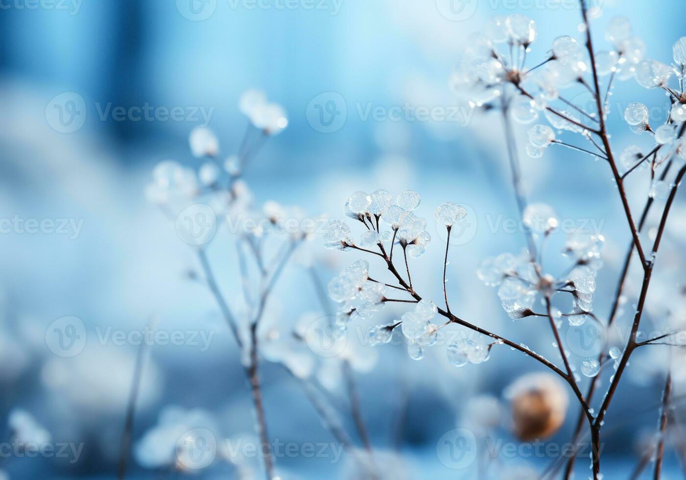 AI generated Blue winter background with transparent snowflakes and ice details. Christmas time. photo