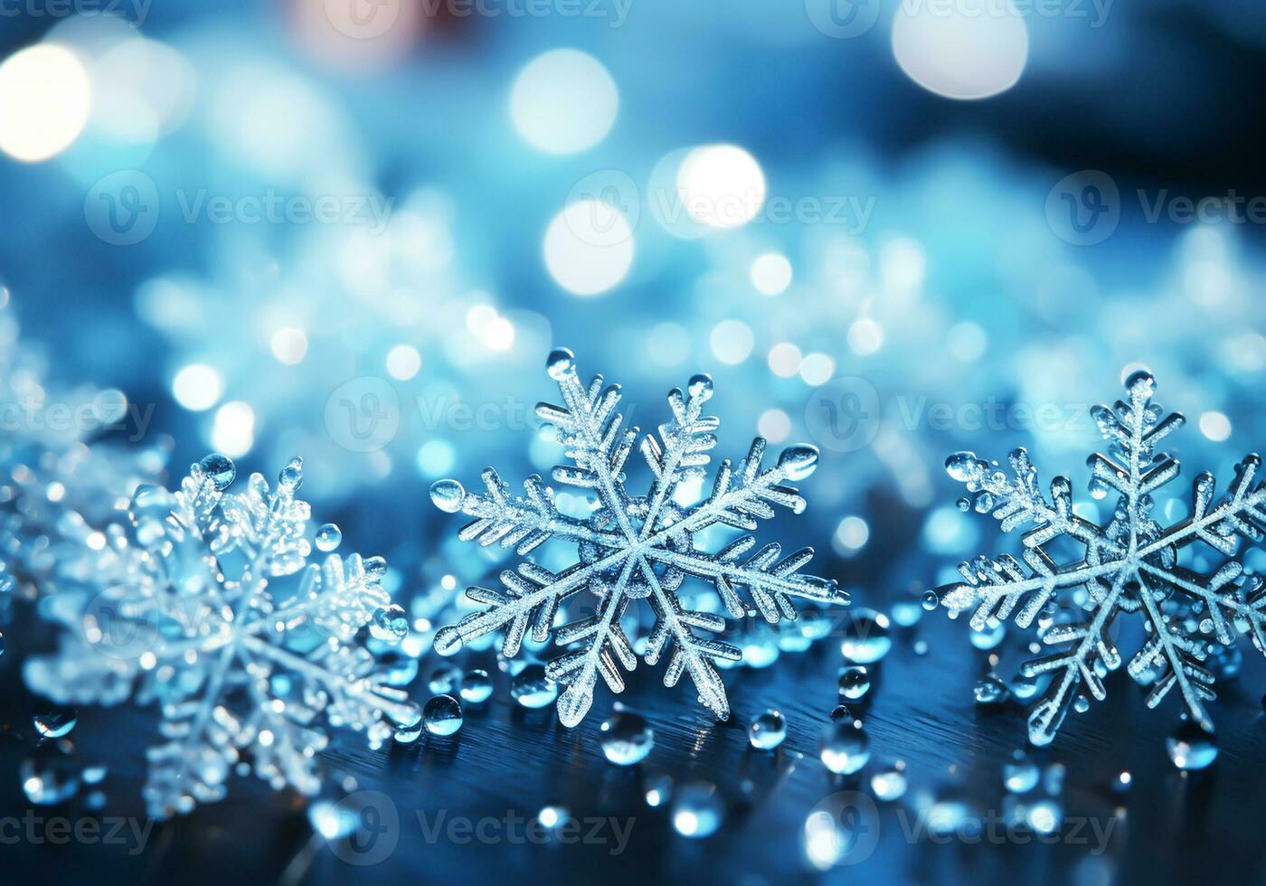 AI generated Background with closeup of a group of snowflakes. Christmas time photo
