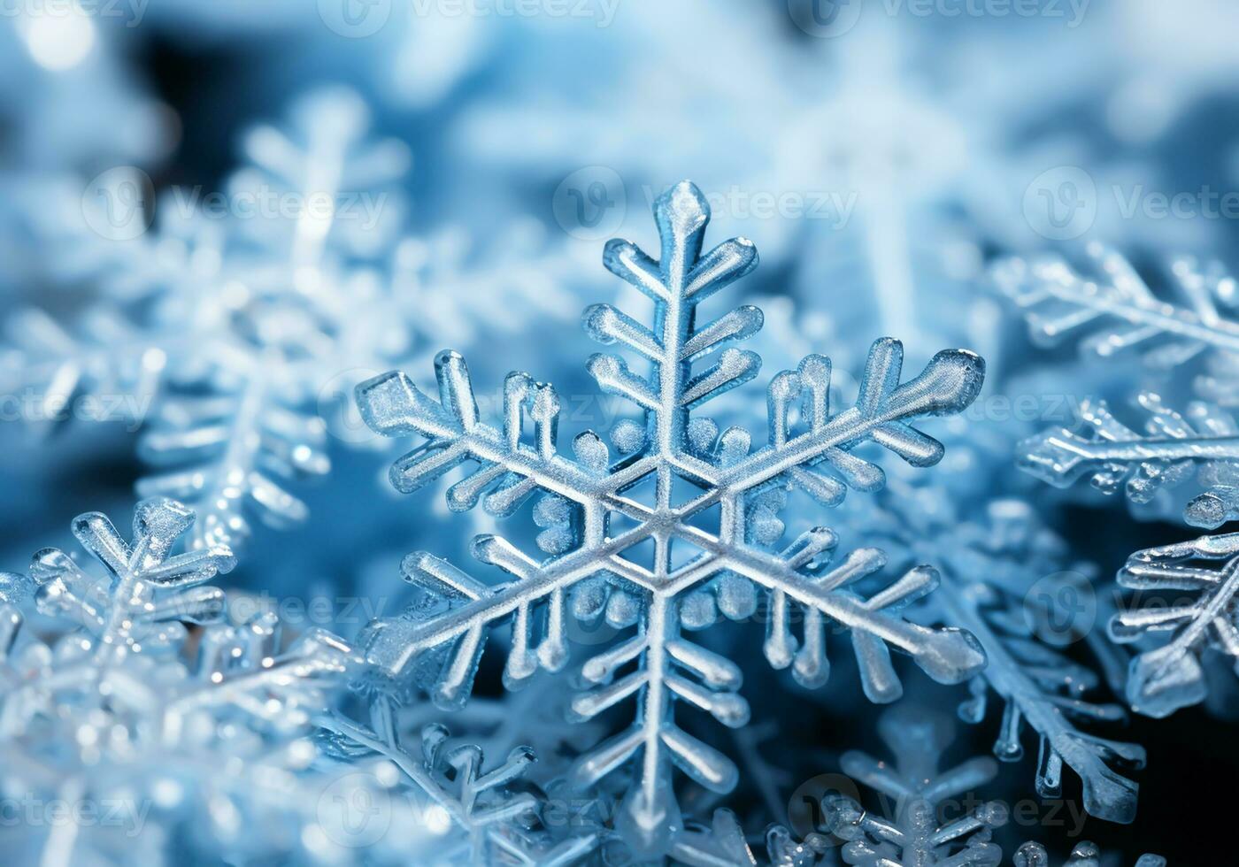 AI generated Background with closeup of a group of snowflakes. Christmas time photo
