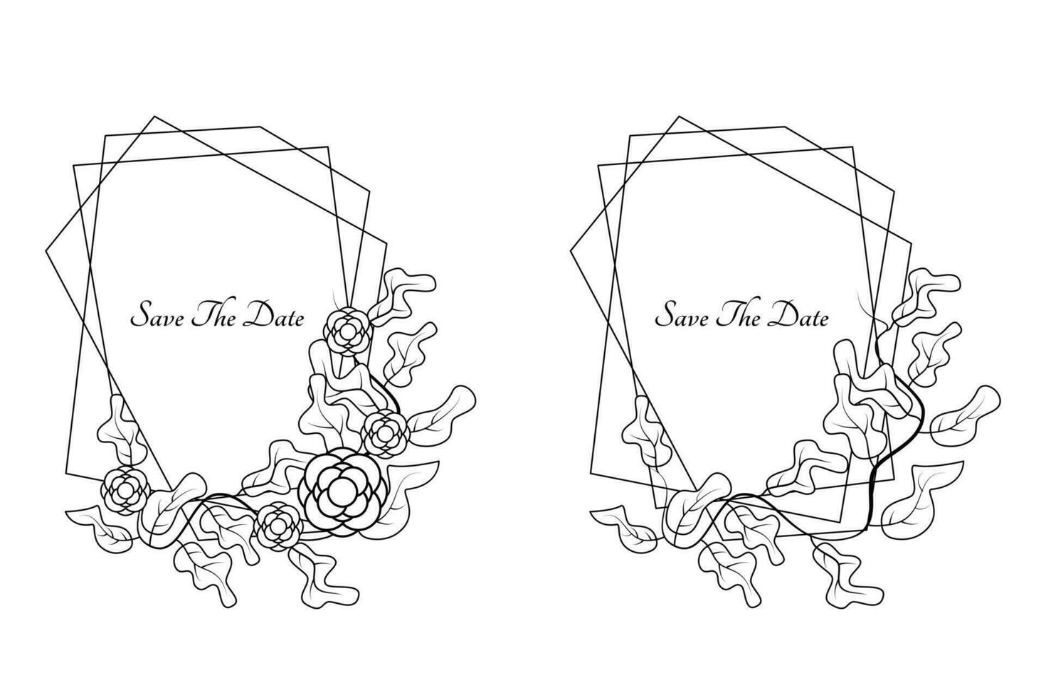 Wedding frame. branches and flowers. line art style vector