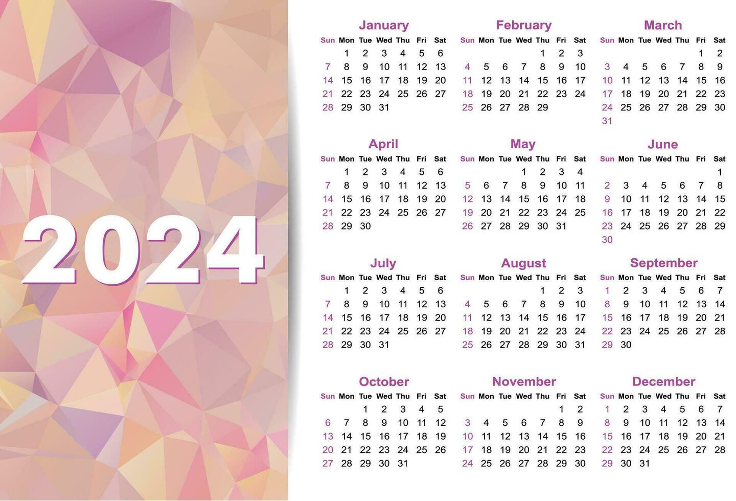 Simple calendar for 2024 year. vector