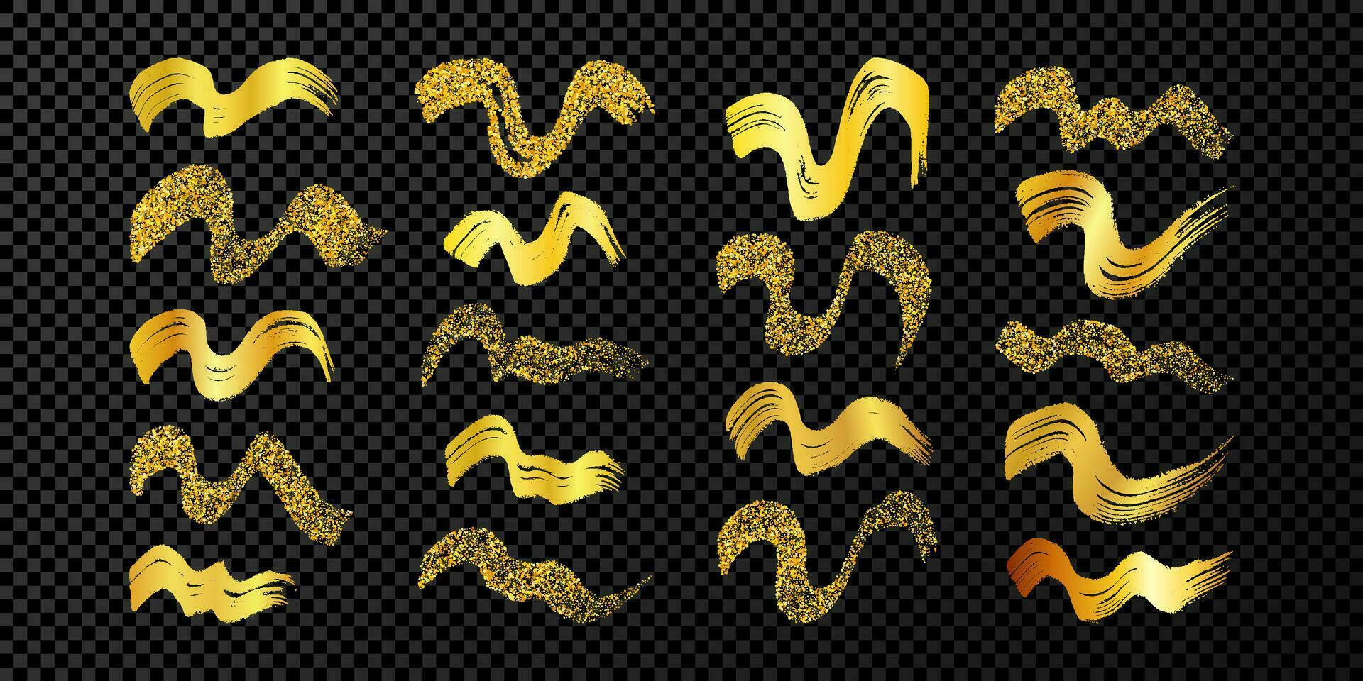 Gold wavy grunge brush strokes vector