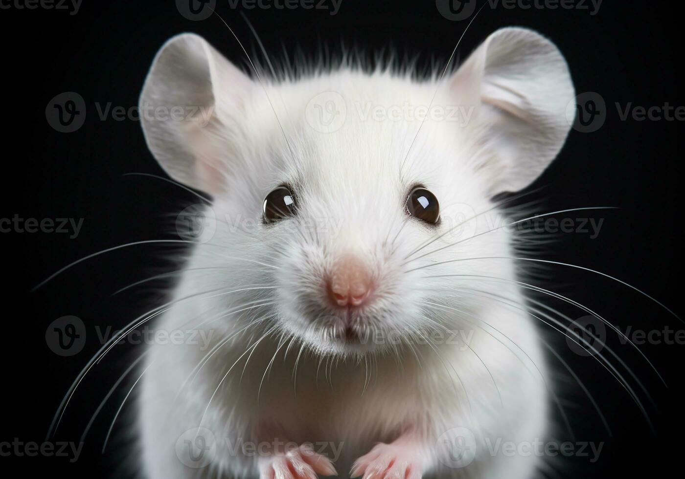 AI generated Realistic portrait of a white mouse on dark background photo