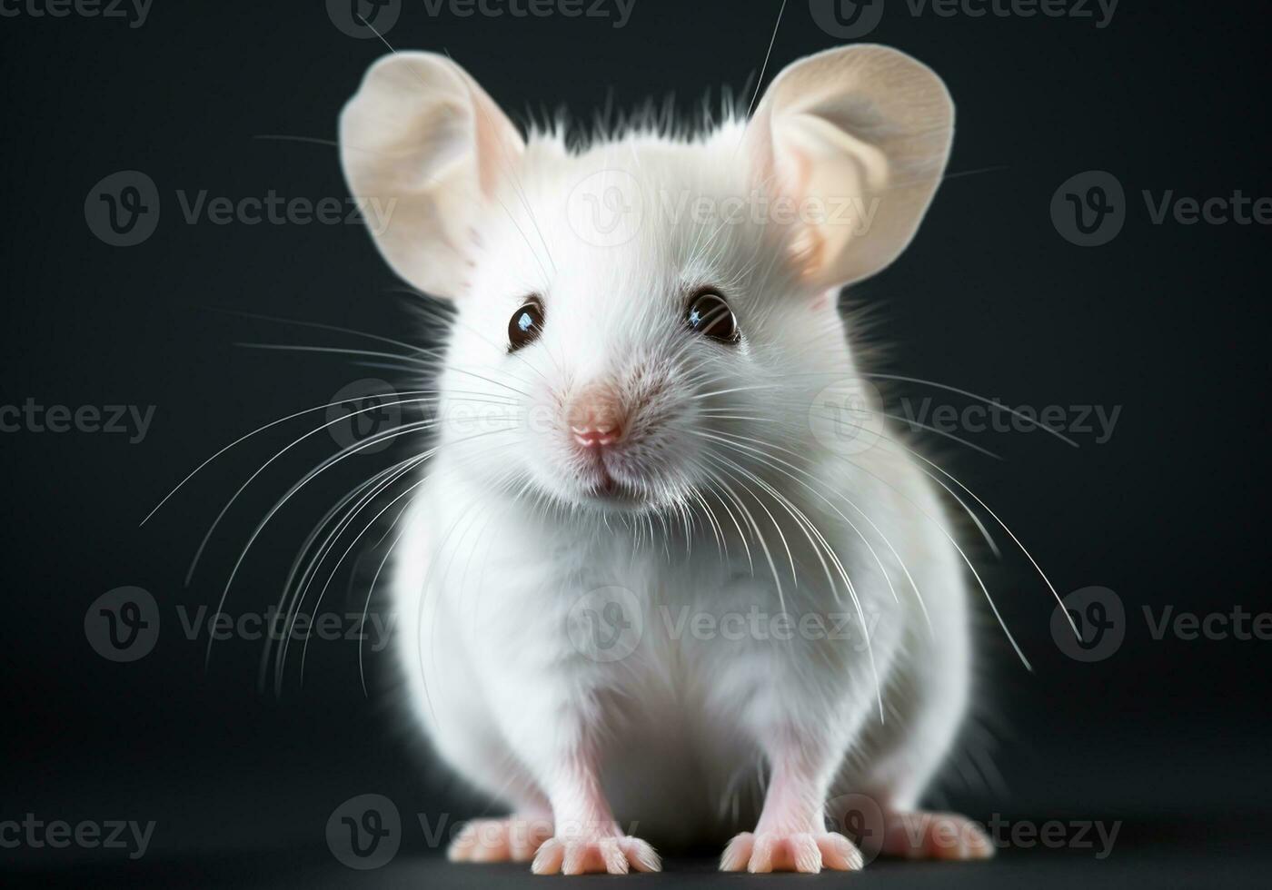 AI generated Realistic portrait of a white mouse on dark background photo