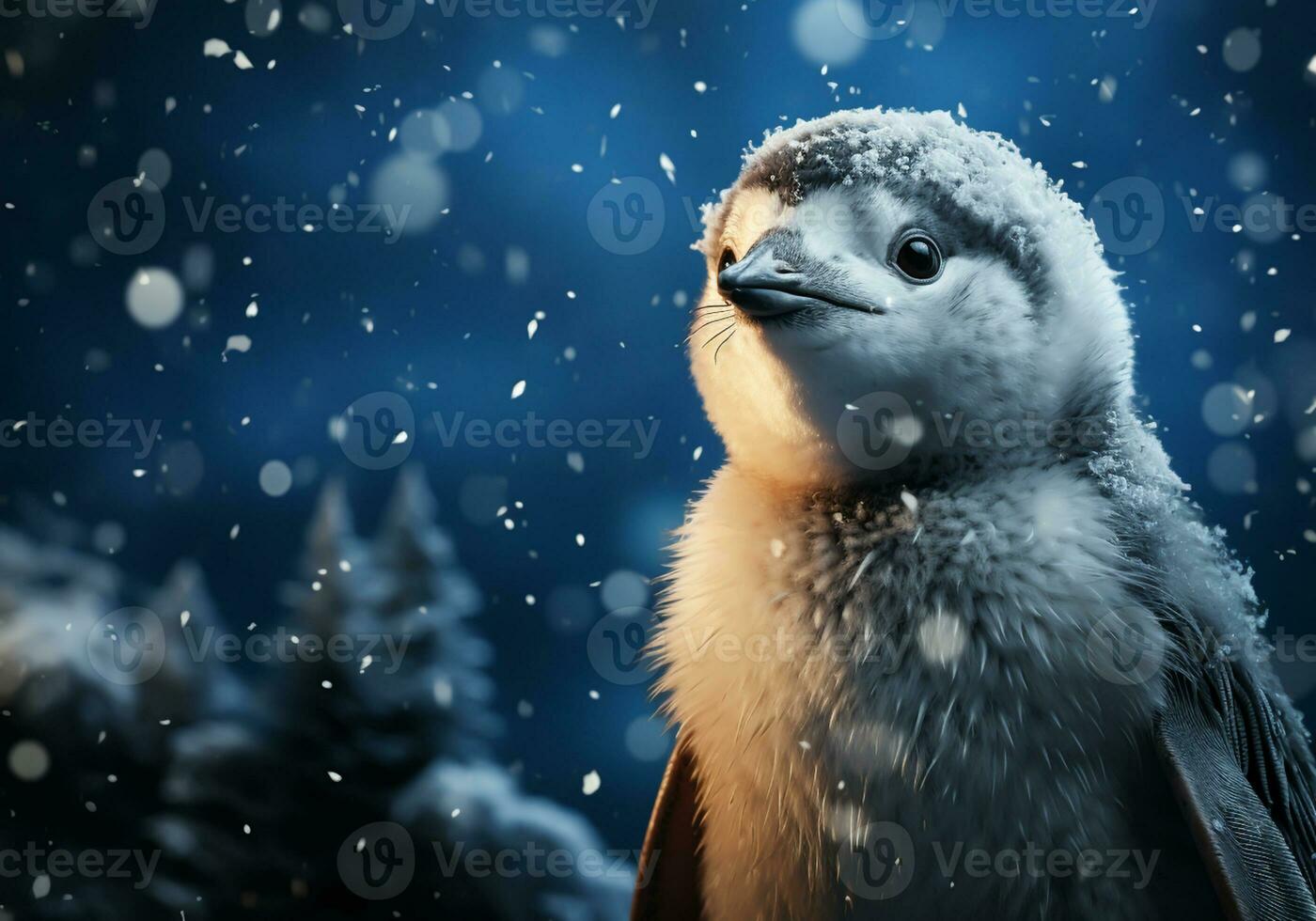 ai generado pingüinos en el nieve en invierno paisaje con que cae nieve foto