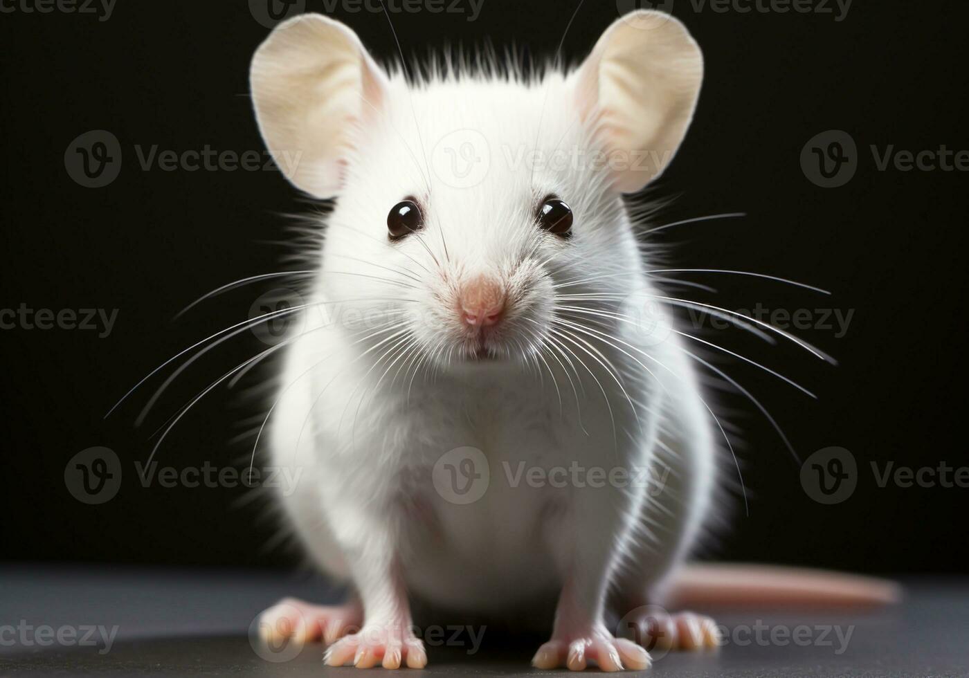 AI generated Realistic portrait of a white mouse on dark background photo