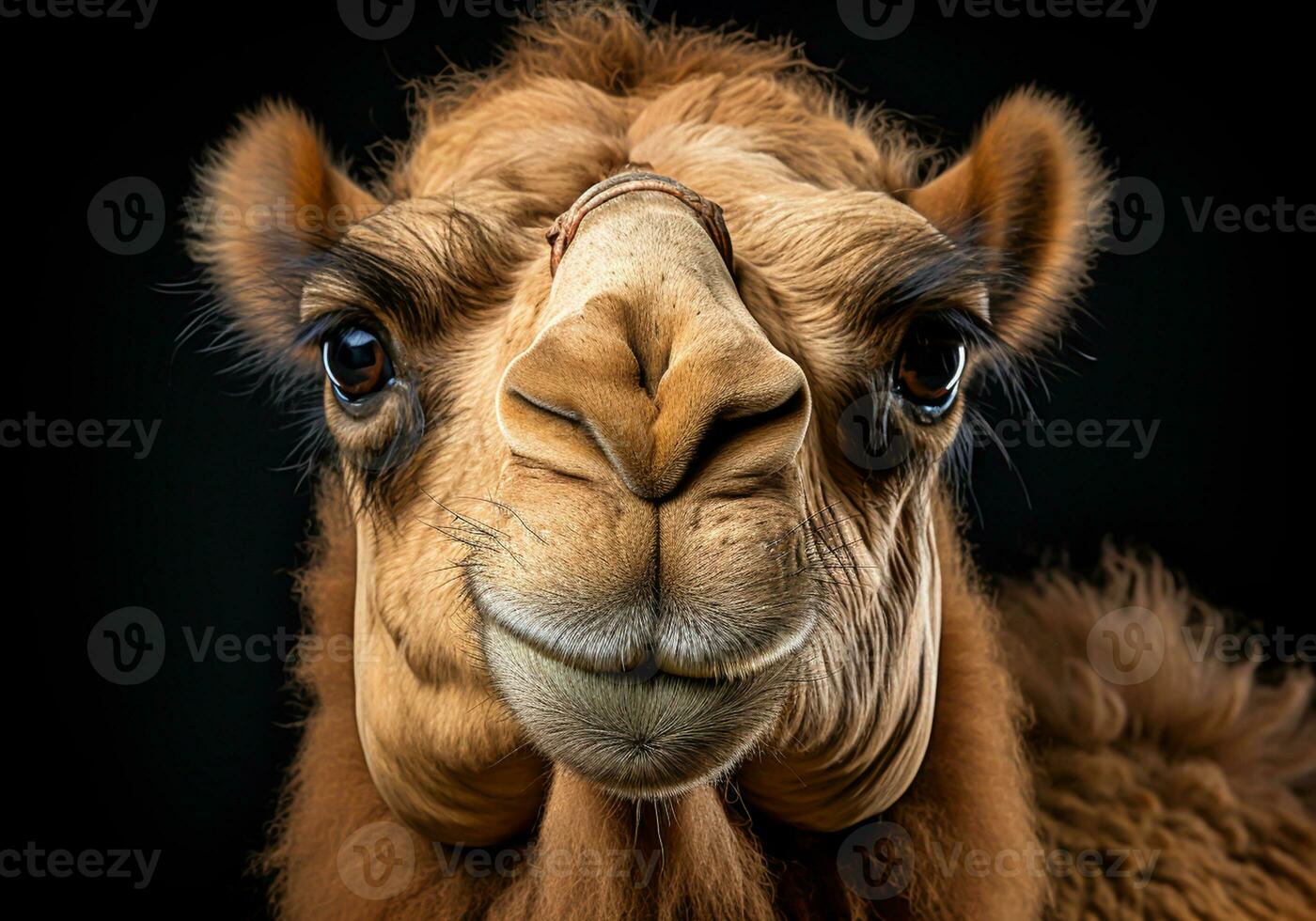 AI generated Realistic portrait of a camel on dark background. photo