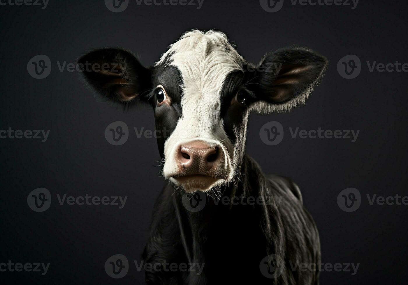 AI generated Realistic portrait of a cow on dark background photo