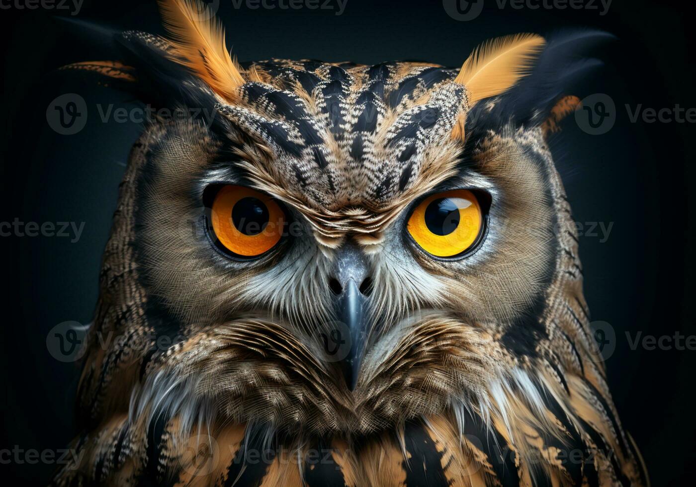 AI generated Realistic portrait of an owl on dark background. photo