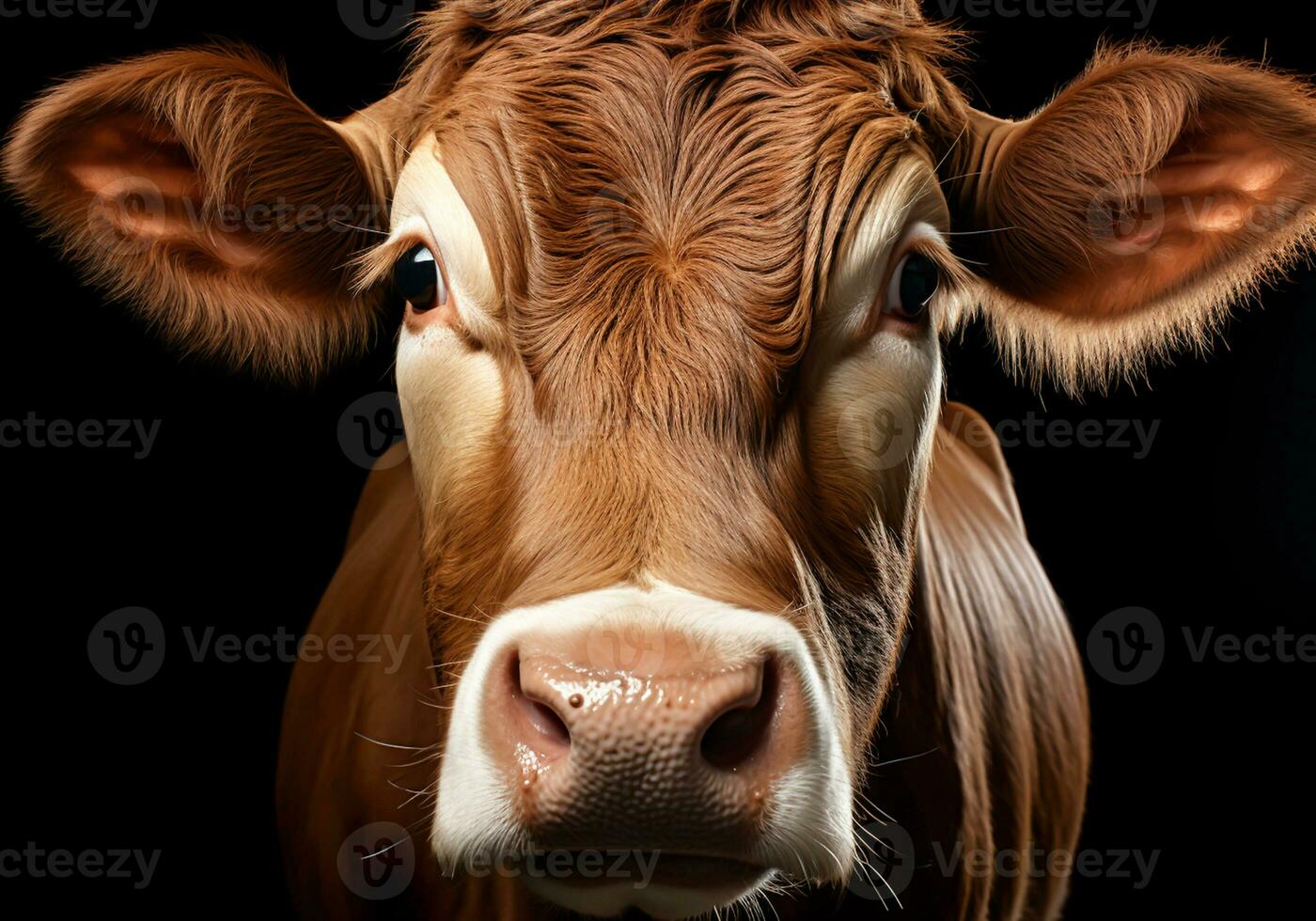 AI generated Realistic portrait of a cow on dark background photo