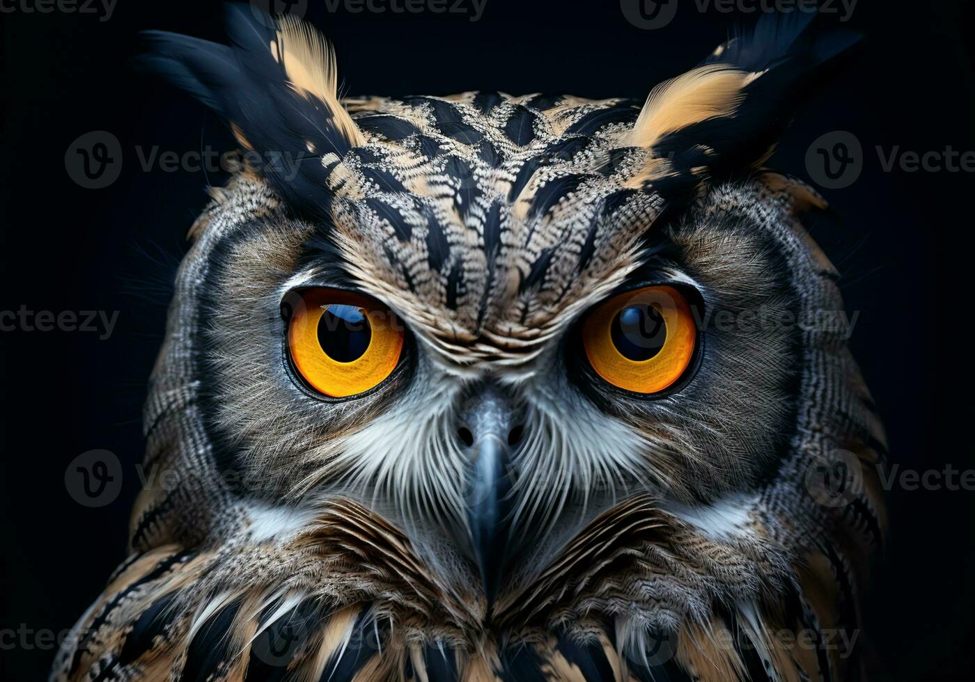 AI generated Realistic portrait of an owl on dark background. photo